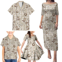 Hawaii Palaka Cowboy Family Matching Puletasi and Hawaiian Shirt Shell Maile Lei With Western Patterns - Polynesian Pride