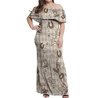 Hawaii Palaka Cowboy Off Shoulder Maxi Dress Shell Maile Lei With Western Patterns - Polynesian Pride