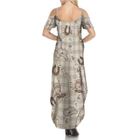 Hawaii Palaka Cowboy Summer Maxi Dress Shell Maile Lei With Western Patterns - Polynesian Pride