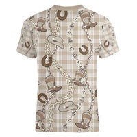 Hawaii Palaka Cowboy Women V-Neck T-Shirt Shell Maile Lei With Western Patterns - Polynesian Pride