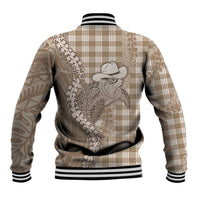Beige Hawaii Palaka Cowboy Turtle Baseball Jacket Hawaiian Paniolo Puakenikeni Maile Lei DT05 - Polynesian Pride