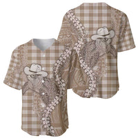 Beige Hawaii Palaka Cowboy Turtle Baseball Jersey Hawaiian Paniolo Puakenikeni Maile Lei - Polynesian Pride
