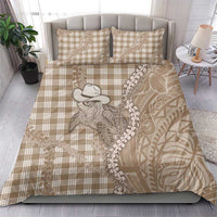 Beige Hawaii Palaka Cowboy Turtle Bedding Set Hawaiian Paniolo Puakenikeni Maile Lei - Polynesian Pride