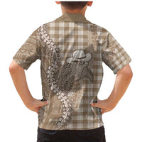 Beige Hawaii Palaka Cowboy Turtle Family Matching Mermaid Dress and Hawaiian Shirt Hawaiian Paniolo Puakenikeni Maile Lei - Polynesian Pride