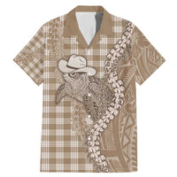 Beige Hawaii Palaka Cowboy Turtle Family Matching Mermaid Dress and Hawaiian Shirt Hawaiian Paniolo Puakenikeni Maile Lei - Polynesian Pride