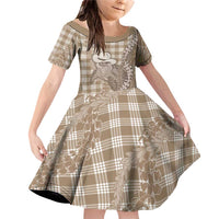 Beige Hawaii Palaka Cowboy Turtle Family Matching Off Shoulder Short Dress and Hawaiian Shirt Hawaiian Paniolo Puakenikeni Maile Lei - Polynesian Pride