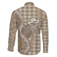 Beige Hawaii Palaka Cowboy Turtle Family Matching Puletasi and Hawaiian Shirt Hawaiian Paniolo Puakenikeni Maile Lei - Polynesian Pride