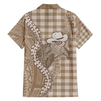 Beige Hawaii Palaka Cowboy Turtle Family Matching Short Sleeve Bodycon Dress and Hawaiian Shirt Hawaiian Paniolo Puakenikeni Maile Lei - Polynesian Pride