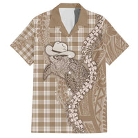 Beige Hawaii Palaka Cowboy Turtle Family Matching Summer Maxi Dress and Hawaiian Shirt Hawaiian Paniolo Puakenikeni Maile Lei - Polynesian Pride