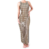 Beige Hawaii Palaka Cowboy Turtle Family Matching Tank Maxi Dress and Hawaiian Shirt Hawaiian Paniolo Puakenikeni Maile Lei - Polynesian Pride