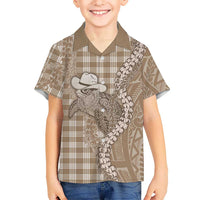 Beige Hawaii Palaka Cowboy Turtle Hawaiian Shirt Hawaiian Paniolo Puakenikeni Maile Lei - Polynesian Pride