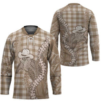 Beige Hawaii Palaka Cowboy Turtle Hockey Jersey Hawaiian Paniolo Puakenikeni Maile Lei - Polynesian Pride
