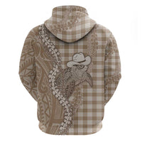 Beige Hawaii Palaka Cowboy Turtle Hoodie Hawaiian Paniolo Puakenikeni Maile Lei - Polynesian Pride