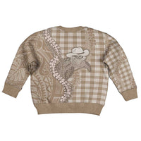 Beige Hawaii Palaka Cowboy Turtle Kid Ugly Christmas Sweater Hawaiian Paniolo Puakenikeni Maile Lei - Polynesian Pride