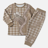 Beige Hawaii Palaka Cowboy Turtle Christmas Pajama Set Hawaiian Paniolo Puakenikeni Maile Lei - Polynesian Pride