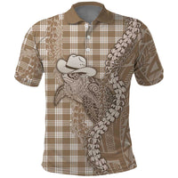 Beige Hawaii Palaka Cowboy Turtle Polo Shirt Hawaiian Paniolo Puakenikeni Maile Lei - Polynesian Pride