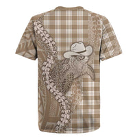 Beige Hawaii Palaka Cowboy Turtle Rugby Jersey Hawaiian Paniolo Puakenikeni Maile Lei - Polynesian Pride