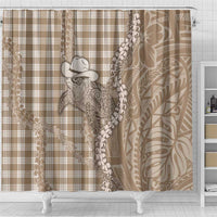 Beige Hawaii Palaka Cowboy Turtle Shower Curtain Hawaiian Paniolo Puakenikeni Maile Lei - Polynesian Pride