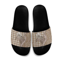 Beige Hawaii Palaka Cowboy Turtle Slide Sandals Hawaiian Paniolo Puakenikeni Maile Lei DT05 Beige - Polynesian Pride