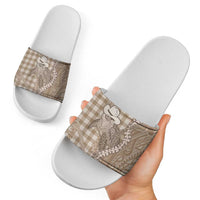Beige Hawaii Palaka Cowboy Turtle Slide Sandals Hawaiian Paniolo Puakenikeni Maile Lei DT05 - Polynesian Pride