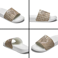 Beige Hawaii Palaka Cowboy Turtle Slide Sandals Hawaiian Paniolo Puakenikeni Maile Lei DT05 - Polynesian Pride