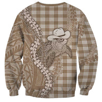 Beige Hawaii Palaka Cowboy Turtle Sweatshirt Hawaiian Paniolo Puakenikeni Maile Lei DT05 - Polynesian Pride