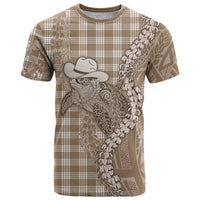 Beige Hawaii Palaka Cowboy Turtle T Shirt Hawaiian Paniolo Puakenikeni Maile Lei - Polynesian Pride