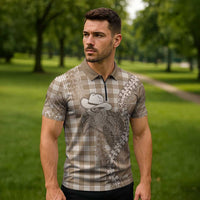 Beige Hawaii Palaka Cowboy Turtle Zipper Polo Shirt Hawaiian Paniolo Puakenikeni Maile Lei - Polynesian Pride