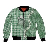 Green Hawaii Palaka Cowboy Turtle Bomber Jacket Hawaiian Paniolo Puakenikeni Maile Lei DT05 Unisex Green - Polynesian Pride