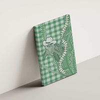 Green Hawaii Palaka Cowboy Turtle Canvas Wall Art Hawaiian Paniolo Puakenikeni Maile Lei - Polynesian Pride