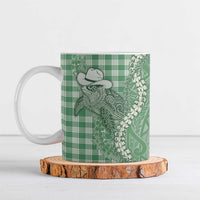 Green Hawaii Palaka Cowboy Turtle Ceramic Mug Hawaiian Paniolo Puakenikeni Maile Lei - Polynesian Pride