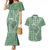 Green Hawaii Palaka Cowboy Turtle Couples Matching Mermaid Dress and Hawaiian Shirt Hawaiian Paniolo Puakenikeni Maile Lei DT05 Green - Polynesian Pride