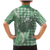 Green Hawaii Palaka Cowboy Turtle Family Matching Mermaid Dress and Hawaiian Shirt Hawaiian Paniolo Puakenikeni Maile Lei - Polynesian Pride