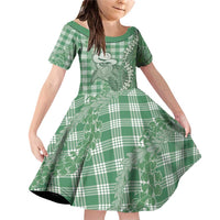 Green Hawaii Palaka Cowboy Turtle Family Matching Off Shoulder Short Dress and Hawaiian Shirt Hawaiian Paniolo Puakenikeni Maile Lei - Polynesian Pride