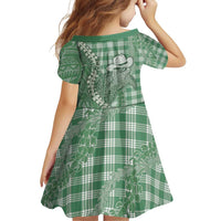 Green Hawaii Palaka Cowboy Turtle Family Matching Off Shoulder Short Dress and Hawaiian Shirt Hawaiian Paniolo Puakenikeni Maile Lei - Polynesian Pride