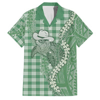Green Hawaii Palaka Cowboy Turtle Family Matching Puletasi and Hawaiian Shirt Hawaiian Paniolo Puakenikeni Maile Lei - Polynesian Pride
