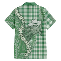 Green Hawaii Palaka Cowboy Turtle Family Matching Puletasi and Hawaiian Shirt Hawaiian Paniolo Puakenikeni Maile Lei - Polynesian Pride