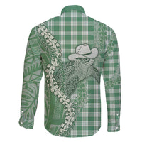 Green Hawaii Palaka Cowboy Turtle Family Matching Summer Maxi Dress and Hawaiian Shirt Hawaiian Paniolo Puakenikeni Maile Lei - Polynesian Pride