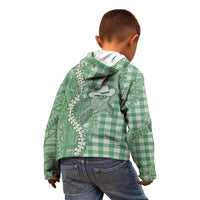 Green Hawaii Palaka Cowboy Turtle Kid Hoodie Hawaiian Paniolo Puakenikeni Maile Lei - Polynesian Pride