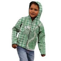 Green Hawaii Palaka Cowboy Turtle Kid Hoodie Hawaiian Paniolo Puakenikeni Maile Lei - Polynesian Pride