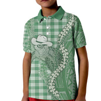 Green Hawaii Palaka Cowboy Turtle Kid Polo Shirt Hawaiian Paniolo Puakenikeni Maile Lei - Polynesian Pride