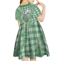 Green Hawaii Palaka Cowboy Turtle Kid Short Sleeve Dress Hawaiian Paniolo Puakenikeni Maile Lei - Polynesian Pride