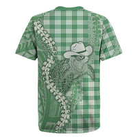 Green Hawaii Palaka Cowboy Turtle Rugby Jersey Hawaiian Paniolo Puakenikeni Maile Lei - Polynesian Pride