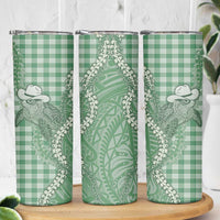 Green Hawaii Palaka Cowboy Turtle Skinny Tumbler Hawaiian Paniolo Puakenikeni Maile Lei - Polynesian Pride