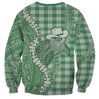 Green Hawaii Palaka Cowboy Turtle Sweatshirt Hawaiian Paniolo Puakenikeni Maile Lei DT05 - Polynesian Pride