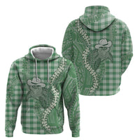 Green Hawaii Palaka Cowboy Turtle Zip Hoodie Hawaiian Paniolo Puakenikeni Maile Lei - Polynesian Pride