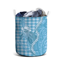 Blue Hawaii Palaka Cowboy Turtle Laundry Basket Hawaiian Paniolo Puakenikeni Maile Lei - Polynesian Pride