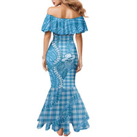 Blue Hawaii Palaka Cowboy Turtle Family Matching Mermaid Dress and Hawaiian Shirt Hawaiian Paniolo Puakenikeni Maile Lei - Polynesian Pride