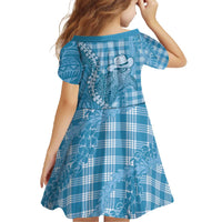 Blue Hawaii Palaka Cowboy Turtle Family Matching Off The Shoulder Long Sleeve Dress and Hawaiian Shirt Hawaiian Paniolo Puakenikeni Maile Lei - Polynesian Pride