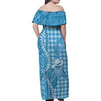 Blue Hawaii Palaka Cowboy Turtle Family Matching Off Shoulder Maxi Dress and Hawaiian Shirt Hawaiian Paniolo Puakenikeni Maile Lei - Polynesian Pride